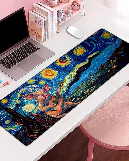 Starry Night Pig Extra Large Gaming Mouse Pad, Desk Mat, Non-Slip Rubber Base, MousePads for School, Work, Home Accessories Decor Gifts 31.5" x 11.8"