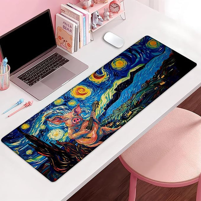 Starry Night Pig Extra Large Gaming Mouse Pad, Desk Mat, Non-Slip Rubber Base, MousePads for School, Work, Home Accessories Decor Gifts 31.5" x 11.8"