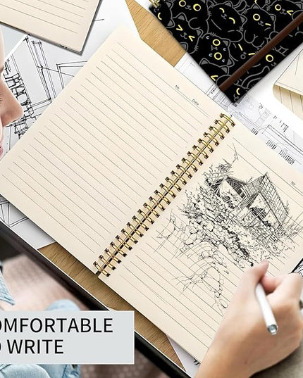 Spiral Journal Notebook, A5 Cute Notebooks for Women Men, College Ruled Hardcover Notebook for Work & Note Taking, 60 Pages Double-Wire Journals for Writing (Black Cat)