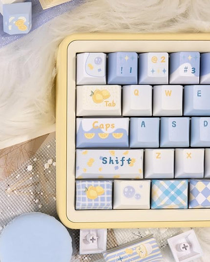 Cherry Profile Blue and White Creamy Keycaps - Custom PBT Keycaps Set, Dye Sublimation, 145 Keys Baby Blue Replacement Key Caps for Mechanical Keyboard