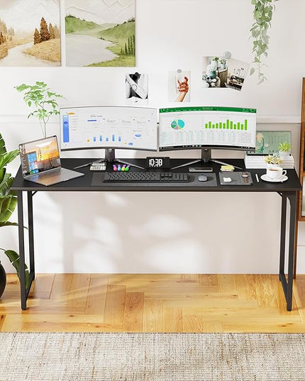 PayLessHere | 63 Inch Computer Desk | Black | Office Desk with Metal Frame, Adjustable Feet | Water-Resistant, Scratchproof Surface | Sturdy Writing Table for Home Office or Study | Pack of 1