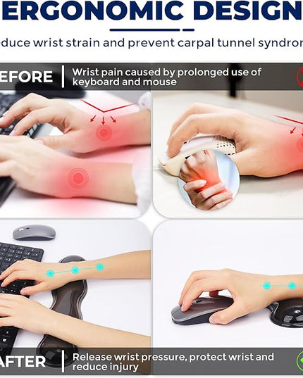Gel Wrist Rest for Keyboard and Mouse, Wrist Rest for Keyboard, Mouse Wrist Support, Pain Relief, Cool Touch, Non-Skid, Mouse Wrist pad