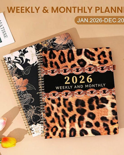 2026 Planner Weekly and Monthly Daily Calendar Planners 8.5 x 11, Jan 2026-Dec 2026, Hard Cover Large Yearly Agenda with Stickers & Tabs for Women Work Home- Leopard