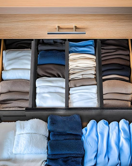 Utoplike Bamboo Drawer Dividers Large, 4'' High Adjustable Kitchen Drawers Organizers for Clothing, Spring Loaded, Works in Bathroom, Dresser, Desk, 4 PCS, Black