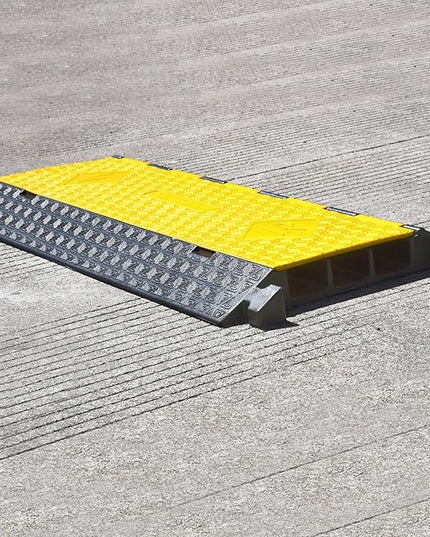 OranLite Rubber Cable Protector Ramp, Heavy Floor Cable Wire Cord Cover Speed Bumps 22000Lbs Load Capacity, Driveway Hose Cable Ramp Protective Cover for Indoor and Outdoor (3-Channel x 2Pcs)