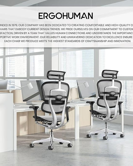 Ergohuman Eurotech ME7ERG GEN2 High Back Mesh Office Chair with Tilt Tension Control, Tilt Lock, Back Angle, Back Height, Synchro Tilt, Seat Height, Seat Depth, and Arm Height Adjustments, Grey