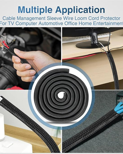 Nilight Cable Sleeve, 25ft-1inch Cord Management Sleeves, Braided Sleeving, Split Self Wrapping Wire Loom for Computer Electrical Automotive Harness Protector Organizer, Black