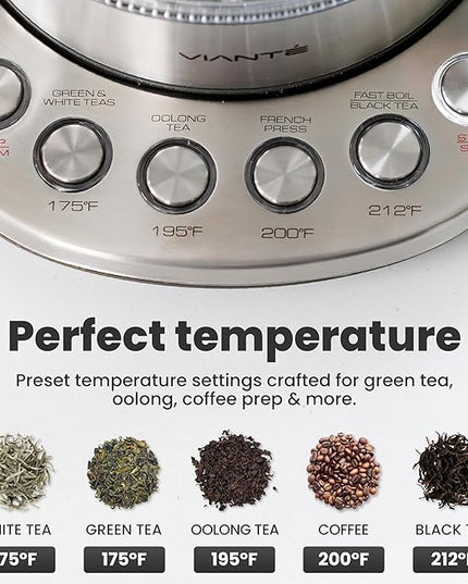 Vianté Electric Kettle With Infuser For Loose Leaf. Hot Tea Maker With Temperature Control And Automatic Shut Off. Tea Kettle With Brewing Programs. 1.5 Liters Capacity