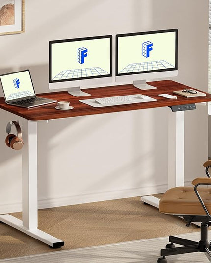 FLEXISPOT EN1 One-Piece Standing Desk with 1-Inch Thick Seamless Desktop, 60"x24" Electric Height Adjustable Desk for Home Office, Multi-Monitor Setups & Easy Assembly, Mahogany