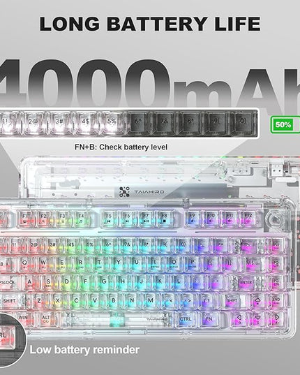 Transparent Mechanical Keyboard, RGB Backlit Wireless Creamy Gaming Keyboards, Hot Swap Customizable Clear Acrylic Design, 80-Key Quiet Linear Switches, 3 Modes BT5.0/2.4G/USB-C 4000mAh Battery, White
