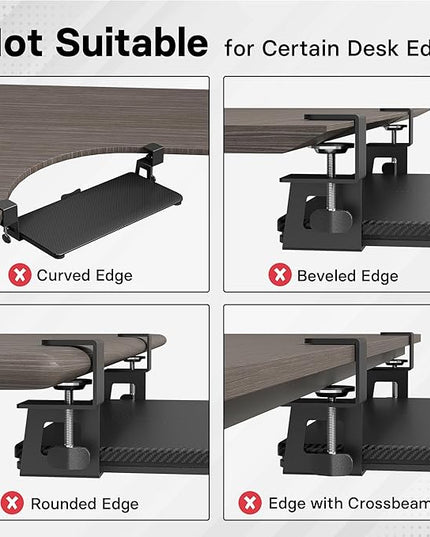 BONTEC KMT01 Under Desk Keyboard Tray, Pull-Out Keyboard & Mouse Platform with C-Clamp, 25.6 x 11.8 in Space-Saving Ergonomic Slide-Out Drawer, Black Carbon Fiber