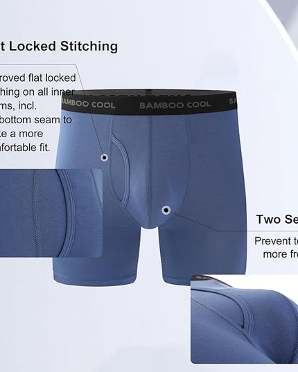 BAMBOO COOL Men's Ultra Breathable Underwear,No Riding Up Boxer Briefs with ComfortFlexible Waistband,Multipack