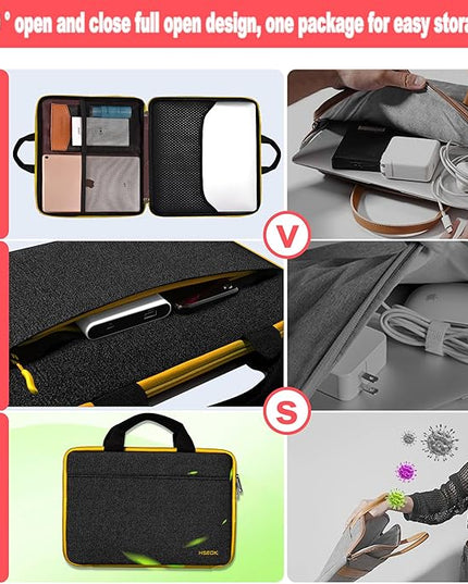 Hseok Laptop Case 13.3-14 inch Briefcase Handbag, Water-Resistant and Shockproof Computer Sleeve Compatible with MacBook Pro 14", Mac Air/Pro 13.3" and 13"-14" Notebooks Chromebooks,Black-Yellow