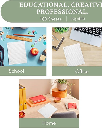 THREE LEAF 100 SHEETS COLLEGE RULED FILLER PAPER, PACK OF 6, LOOSE-LEAF SHEETS FOR SCHOOL AND OFFICE 100 CT. FILLER PAPER, NOTEBOOK PAPER