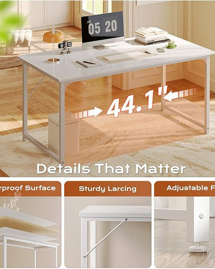 PRAISUN 48 X 24 Inch Computer Desk with Deeper Desktop, Gaming Office Writing Work Desk for Home Office, Study, Bedroom, Work from Home, Metal Frame, White