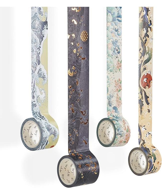 WT Waves of Rebun Washi Tape Set, 4 Rolls, Gold Foil, Decorative Masking Tape, Bujo Planner Supplies, DIY Crafts Tape, Adhesive Wrapping Tape, Paper Tape, Journaling Gifts