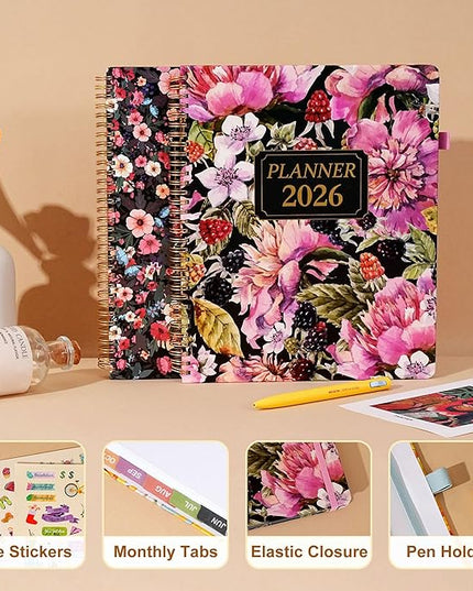2026 Planner Weekly and Monthly Calendar Planners 8.5 x 11, Jan 2026-Dec 2026, Hard Cover Large Yearly Agenda Book with Stickers & Tabs for Women Work Home - Pink Flower