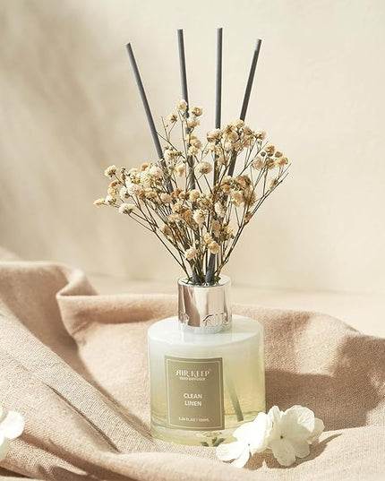 Airkeep Reed Diffuser Set,3.38 fl oz (100 ml) - Clean Linen Oil Diffusers with 8 Reed Sticks,Home Fragrance Reed Diffuser for Bathroom Shelf Decor