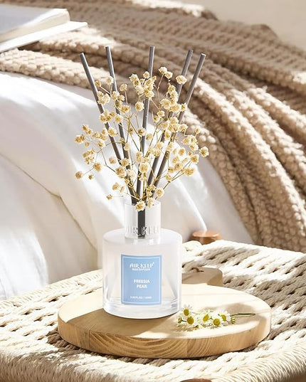 Airkeep Reed Diffuser Set,3.38 fl oz (100 ml) - Freesia Pear Oil Diffusers with 8 Reed Sticks, Home Fragrance Reed Diffuser for Bathroom Shelf Decor