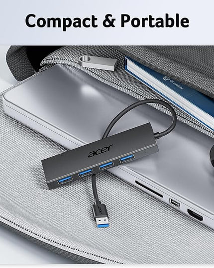 Acer USB Hub 4 Ports, Multiple USB 3.0 Hub, USBA Splitter for Laptop with Type C Power Port, Extender for A Port Laptop, PC, Desktop and More (2ft)