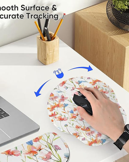 RICHEN 3 PCS Computer Mouse Pads for Desk with Coaster Set, Non-Slip Keyboard Wrist Rest and Mouse Pad Set, Ergonomic Design (YKMWR-52)