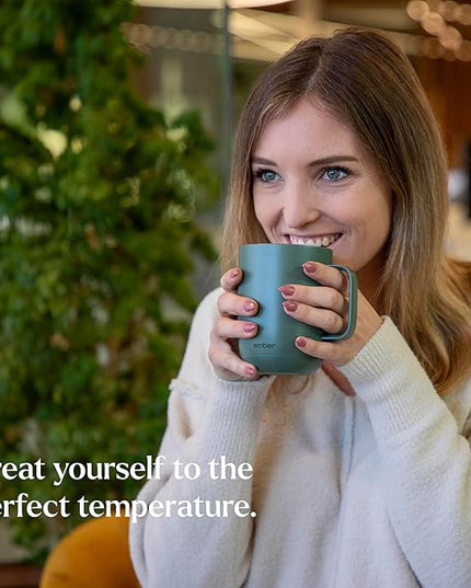 Ember Temperature Control 14oz Smart Mug 2, App-Controlled and Rechargeable Heated Coffee Cup Warmer with Intelligent LED Display, Sage Green.