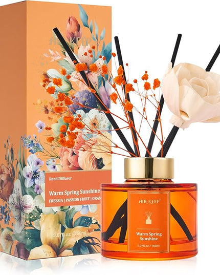 Airkeep Flower Reed Diffusers Set, 5.07 oz Freesia/Passion Fruit/Orange Scented Oil Diffuser with 8 Reed Sticks, Home Fragrance Diffuser Gift Set for Bathroom & Office Decor 150ml