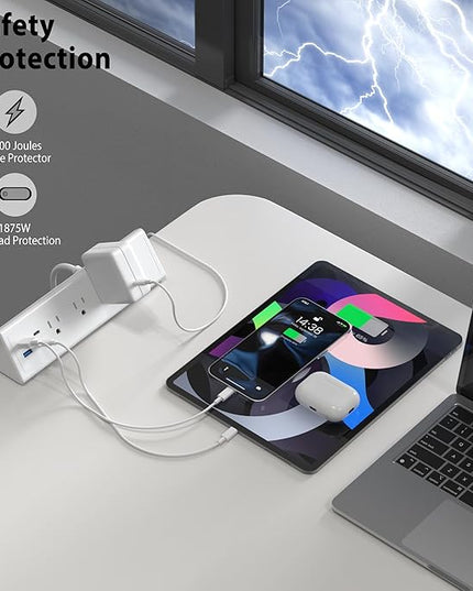 Jgstkcity Desk Clamp Power Strip,20W Fast Charging Station,Surge Protector Nightstand Edge Mount,1875W Extension Cord with Multiple Outlets,2 USB-C,2 USB-A,for Home Office (White, 6 FT)