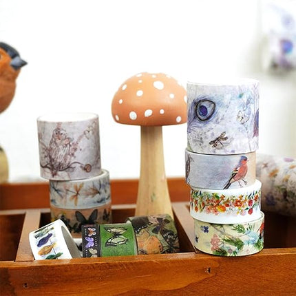 YUBBAEX Landscaping Washi Tape Pack 20 Rolls Insects Birds Printed Masking Tape Vintage Decorative for Arts, DIY Crafts, Journal Supplies, Planners, Scrapbook, Card/Gift Wrapping