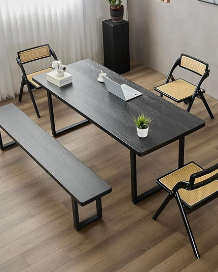 Black Bench Wooden Bench with Metal Legs Suitable for Dining Room Living Room Office Conference Room Indoor Stool Multiple （55.12in）