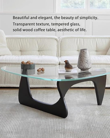 EASYSOUL Modern Glass Coffee Table, 44.88" D x 32.28" W x 15.75" H, Abstract Round Tea Tables for Living Room Home Office Industrial Cocktail Tables (Black-Clear Glass, 44.88")