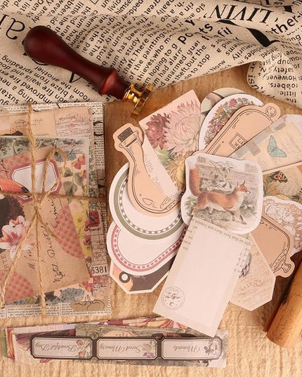 200Pcs Vintage Scrapbook Stickers, Aesthetic Junk Journal Stamping Supplies Kit, Scrapbooking Ephemera Washi Paper for Bullet Journaling Planners Diary Collage