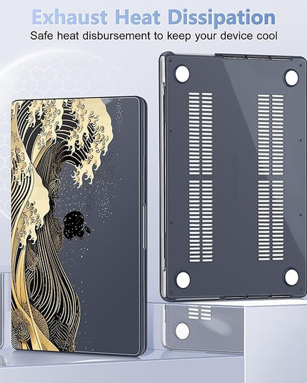 May Chen Case for MacBook Pro 14 inch, Models A2442 A2779 A2918 A2992 A3401 A3185 A3112 A3434, M1 M2 M3 M4 M5 Chip (2021-2025 Release), Plastic Hard Shell Case with Keyboard Cover, Black Sea Wave