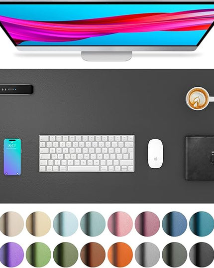 Aothia Leather Desk Pad Protector, Mouse Pad, Office Desk Mat, Non-Slip PU Leather Desk Blotter, Laptop Desk Pad, Waterproof Desk Writing Pad for Office and Home (Gray,23.6" x 13.7")