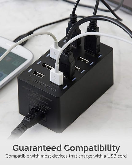 Sabrent 60 Watt (12 Amp) 10-Port [UL Certified] Family-Sized Desktop USB Rapid Charger. Smart USB Ports with Auto Detect Technology [Black] (AX-TPCS)
