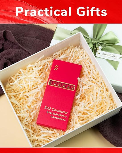 UIXJODO Red Pens, 6 Pcs Red Ink Pens Fine Point Smooth Writing Pens, 0.5mm Colored Ink Gel Pens for Journaling Note Taking, School Supplies Gifts for Women (6 Pcs Gold Red - Red Ink)