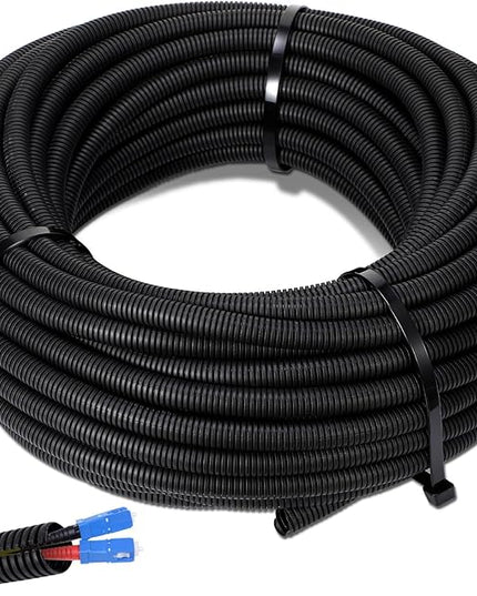 Sasylvia 1/4" X 500 ft Split Wire Loom Cord Protector Tubing Split Conduit Protector Tubing Convoluted Tube Flexible Electrical Wire Cover Protective Sleeves(Black)