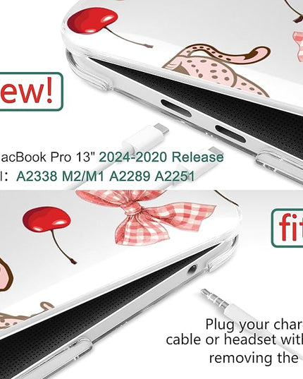 DONGKE Compatible with MacBook Pro 13 inch Case 2024 2023-2020 Release A2338 M2/M1 A2251 A2289 with Retina Display & Touch ID, Plastic Hard Shell & Keyboard Cover & Screen Film - Cheetah Cherry