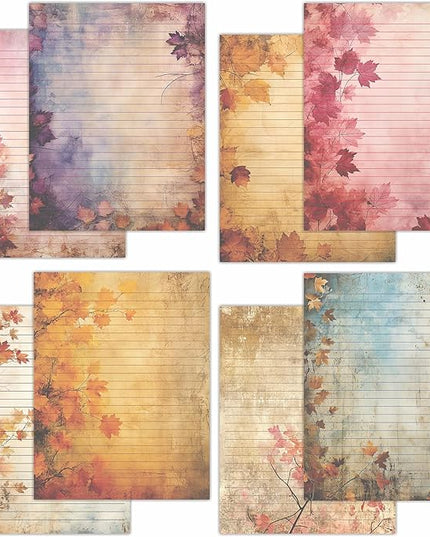 PARTH IMPEX 56 Sheets Vintage Lined Writing Paper 8.5x11 - Letter Size Ruled Stationery Rustic Old Looking Letterhead Printer Paper - 120gsm Thick Decorative Colored Antique Aged Autumn Design