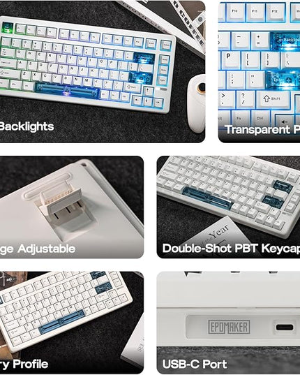 EPOMAKER HE80 Hall Effect Gaming Keyboard, 8K Polling & 32K Scan, Creamy Gasket, DKS, SOCD, Hot-Swappable, RGB Backlit, Wired Gaming Keyboard for PC & Mac (White)