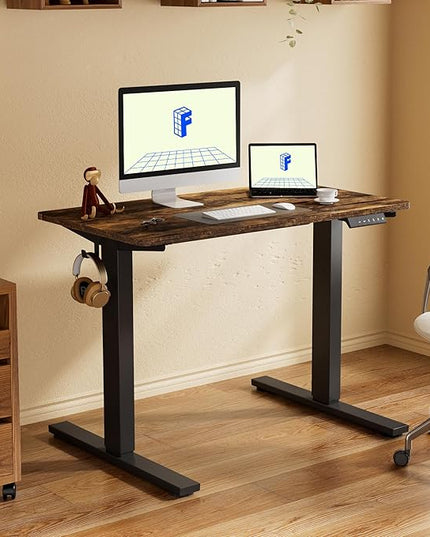 FLEXISPOT EN1 One-Piece Standing Desk with 1-Inch Thick Desktop, 48"x30" Electric Height Adjustable Desk for Home Office & Multi-Device Workstations, Rustic Brown