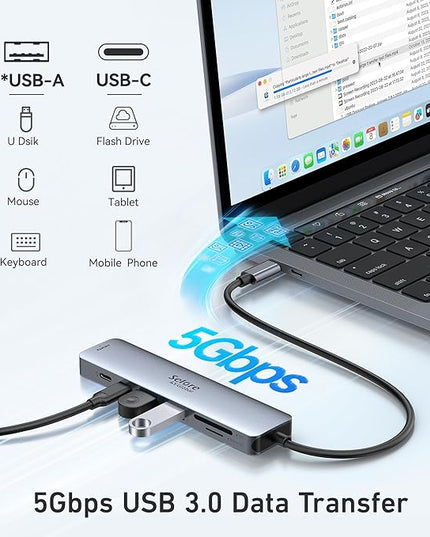 USB C Hub HDMI Adapter for MacBook Pro/Air, 7 in 1 USBC Dongle with HDMI, SD/TF Card Reader, USB C Data Port,100W PD, and 2 USB 3.0 Compatible for MacBook Pro/Air, Dell XPS, Lenovo Thinkpad.