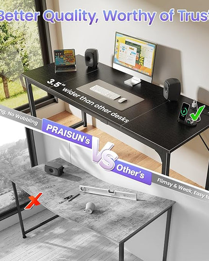 PRAISUN 63 X 24 Inch Office Computer Desk with Power Outlets and USB-C Port, Larger and Longer Gaming Desk, for Home Office, Study, Writing Work from Home Table, Metal Frame, Black