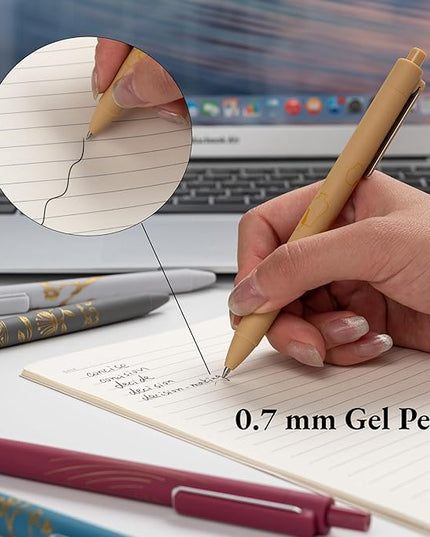 MiSiBao 0.7mm Black Ink Gel Pens Refillable & Retractable Gel Ink Rolling Ball Pens Gilding Process Pattern Smooth Writing Gel Pen (9-pack)