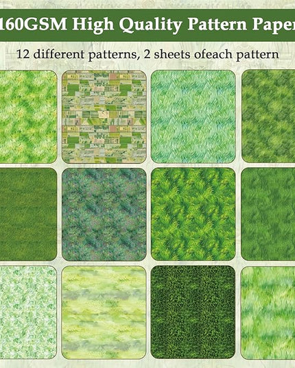 Scrapbook Paper,24 Sheets 6"x 6" Decorative Papers,Single-Sided Vivid Origami Decoupage Paper for Card Making,DIY Album, Hand Account & Travel Diary Craft Projects,Green Grassland