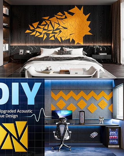 22 Pack Acoustic Panels with Self-Adhesive, 12"X 12"X 0.4"Sound Proof Foam Panels, Sound Panels High Density, Soundproof Wall Panels for Home Studio Office Gold