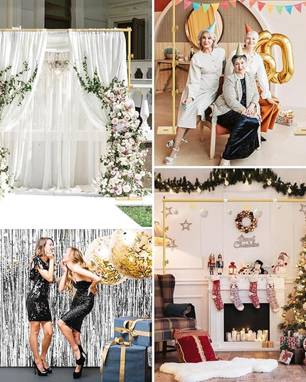 EMART Backdrop Stand, 8.5x10ft Width Adjustable Photography Background Support Poles with Heavy Duty Flat Base, Photo Metal Steel Pipe and Drape Frame Kit for Parties Birthday Wedding - Gold