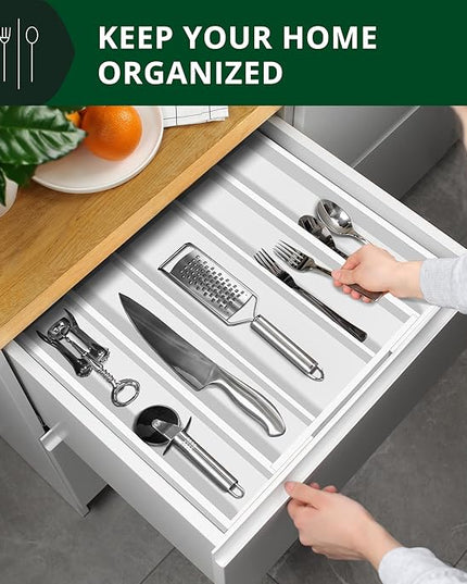 ROYAL CRAFT WOOD Luxury Bamboo Kitchen Drawer Organizer - Silverware Organizer - Utensil Holder and Cutlery Tray with Grooved Drawer Dividers for Flatware and Kitchen Utensils (5 Slot, White)