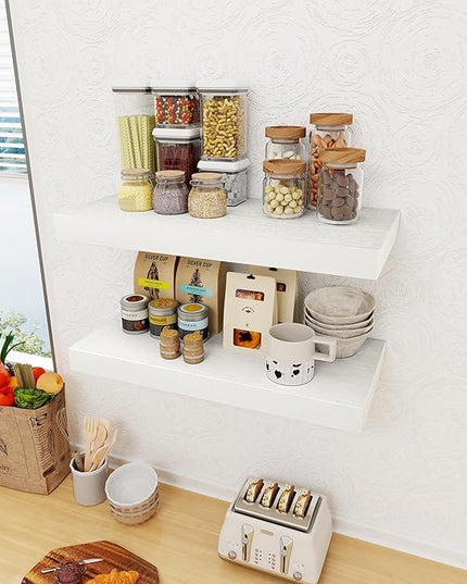 12 Inch Deep White Floating Shelves, 24 x 12 Floating Shelf for Books, Rustic Wood Deep Wall Shelves for Home Storage & Display, 2" Thicked Shelves for Kitchen, Living Room, Bedroom, 1 Pack
