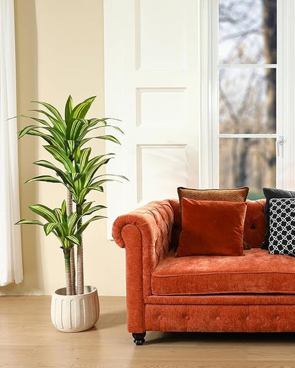 Ferrgoal Artificial Plants, 5 Ft Dracaena Tree Faux Plants Indoor Outdoor Decor Fake Tree with Woven Seagrass Basket Plants for Home Decor Office Living Room Porch Patio Housewarming